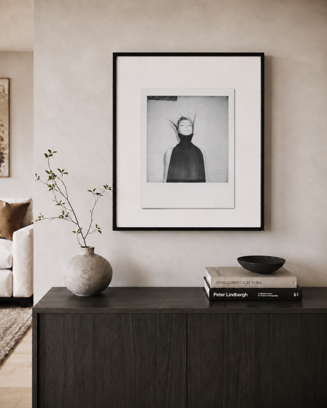 Tirage encadré d’un portrait de mode en noir et blanc